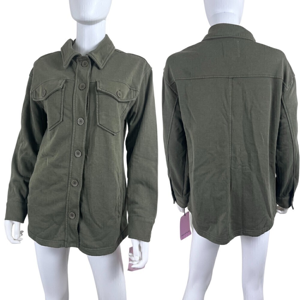 Avec Les Filles Size S Green Cotton French Terry Shacket NEW Shirt Jacket Lounge